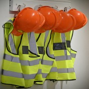 Hi vis workwear and safety helmets industrial PPE equipment UK