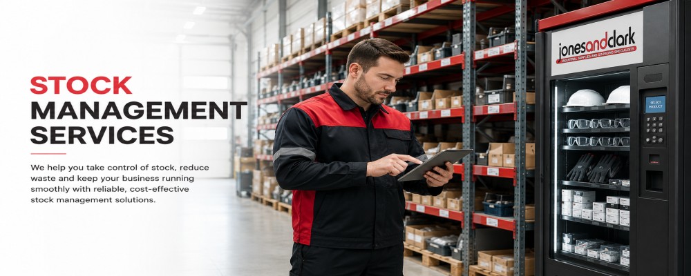 Modern warehouse stock management service with PPE vending machine and inventory control by Jones & Clark (BOT) Ltd