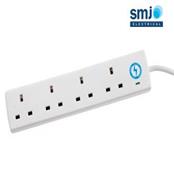 Masterplug 4way 13amp 2m 240v Surge Protection Black Extension Lead