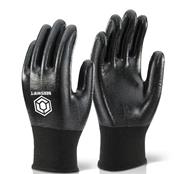 (pack Of 10prs) Click Size8 Medium Black Fully Coated Nitrile Gloves